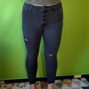 Black distressed high waist stretchy skinny jeans with buttons / Large / L / 12
